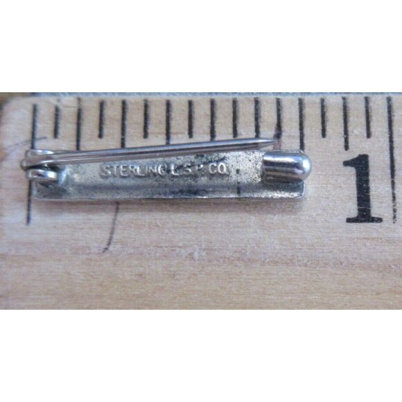 Enamel 'Rose' Art Nouveau Small Tiny Bar Pin Marked Sterling Silver LSP Co .75" - Picture 5 of 8